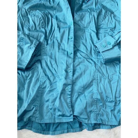 Apostrophe Stretch Women’s Sz. 14 Turquoise 3/4 Blouse. Pretty - Picture 4 of 7